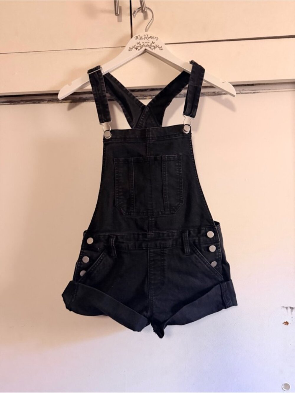 No Boundaries Black Denim Short Overalls Size S